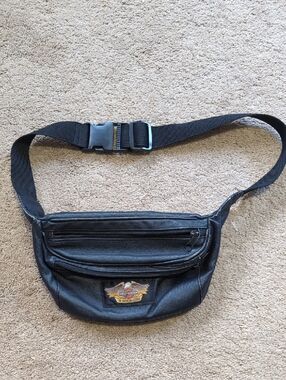 Harley-Davidson Black Leather Belt Bag with Eagle Patch
